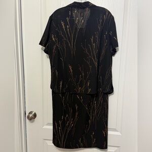 Black 2 Piece Dress with Golden Tan Floral Design, sz 16